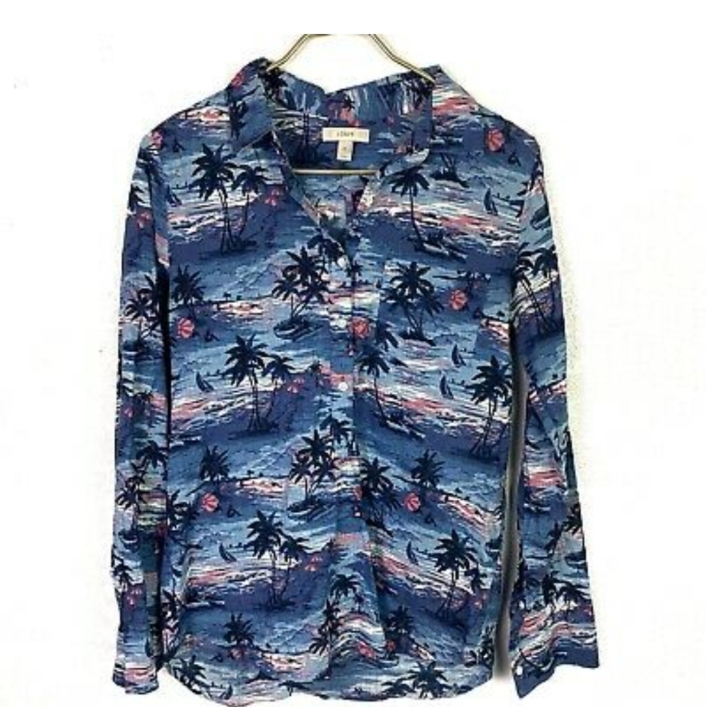 NWT J Crew 1/2 Button Tunic Top Blue Pink Button up top